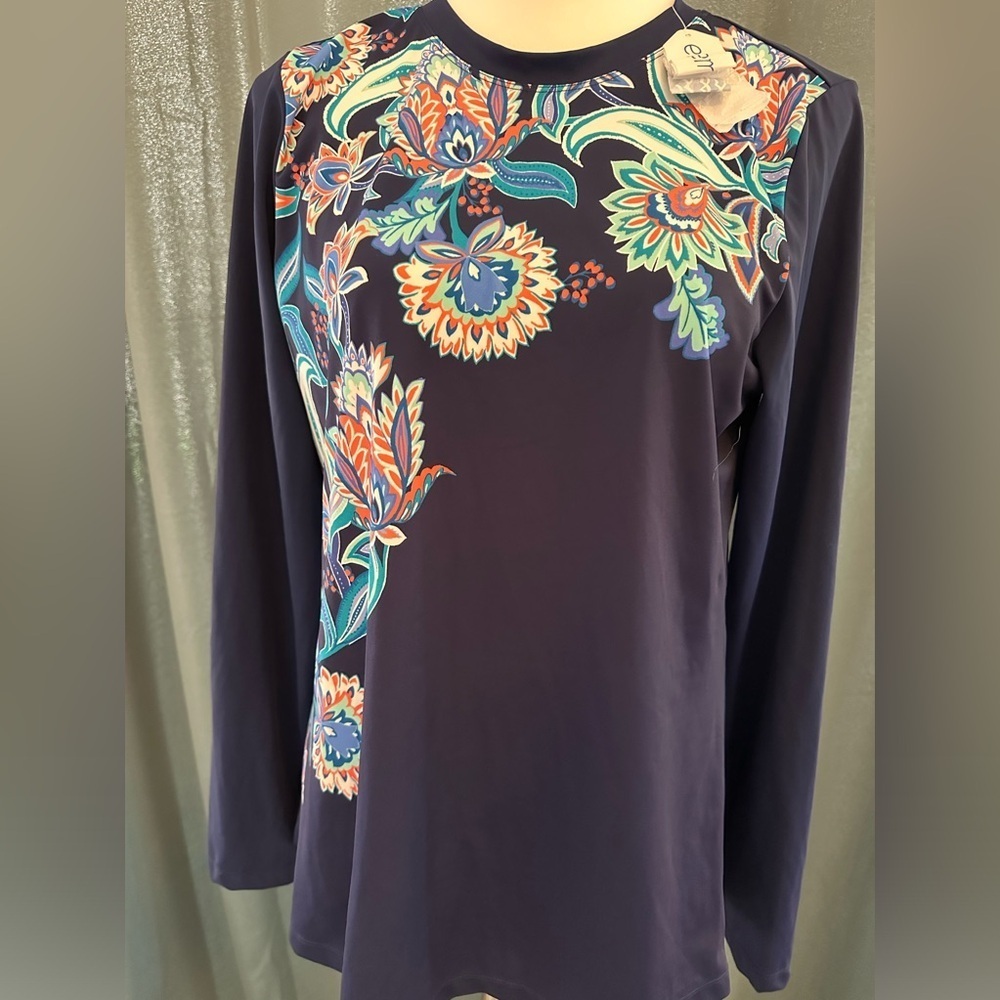 Elemar Navy Floral bathing suit top or cover. NWT Size L Retailed for $58